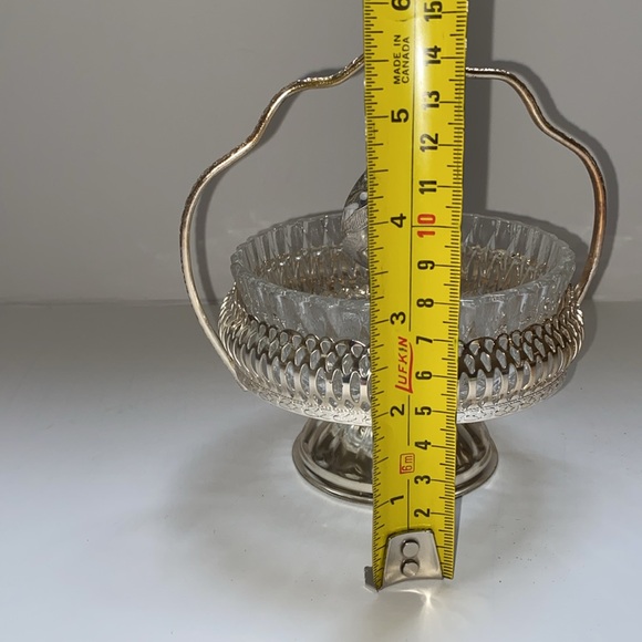 Vintage Mayell Glass Condiment Serving Dish in Silver Plated Basket Holder - Picture 4 of 6